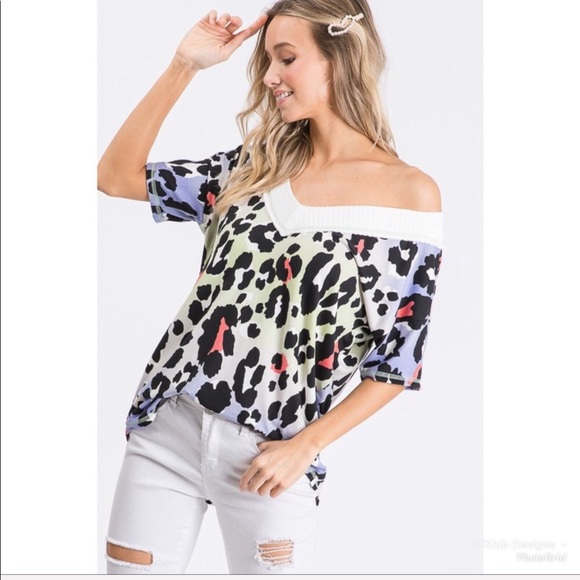 ❤️LAST 2! Animal Print Contrast Band V Neck Top! - Picture 3 of 8